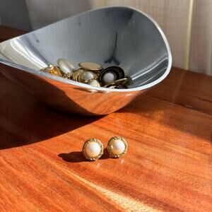 90s Style Faux Pearl Gold Tone Stud Earrings Glamoratti Chic